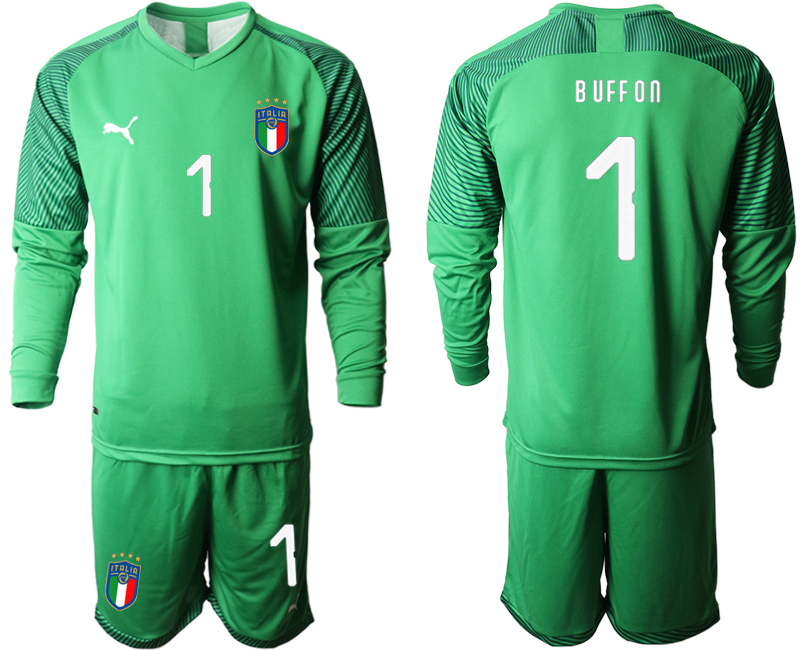 Men 2021 European Cup Italy green goalkeeper long sleeve #1 Buffon soccer jerseys->italy jersey->Soccer Country Jersey